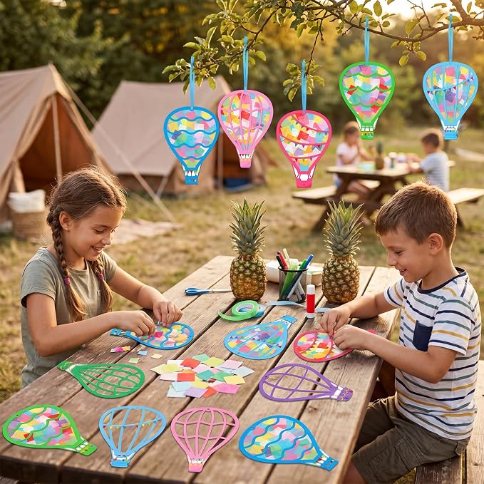 Renbuzhu 48PCS Back to School Crafts: Paper Hot Air Balloon Suncatchers DIY Kits, Summer Window Stained Glass Effect Art Supplies
