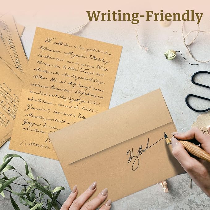 Goefun Brown Kraft Blank Cards and Envelopes 5x7, A7 Envelopes Self Seal with Folded Brown Cardstock 5x7 100 Pack for Invitations, Wedding, Birthday, DIY Greeting Cards & All Occasions