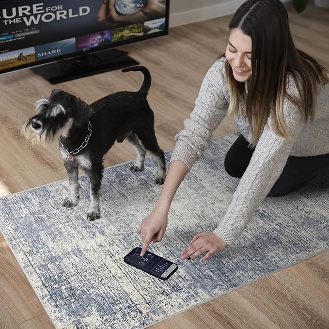 4x12 Hallway Washable Runner Rug - Non-Slip Kitchen Rugs with Rubber Backing Abstract Neutral Low-Pile Carpet Runners for Laundry Room Home Decor Bedroom Bathroom Entryway (Blue Gray,4x12)