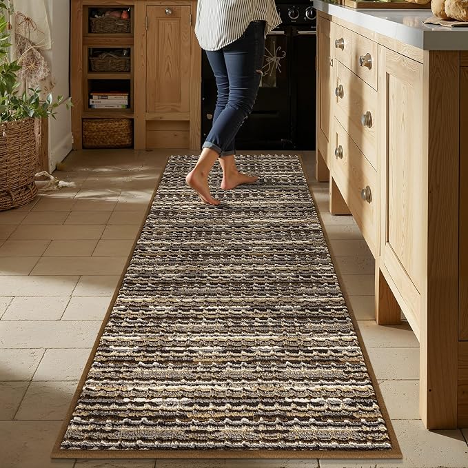 Kitchen Rugs-Non Slip Kitchen Mats for Floor-Thick Stain Resistant Vintage Kitchen Floor Mat Runner Carpet for Hallways Entryway Laundry Room Washable（Brown 22"x59"）