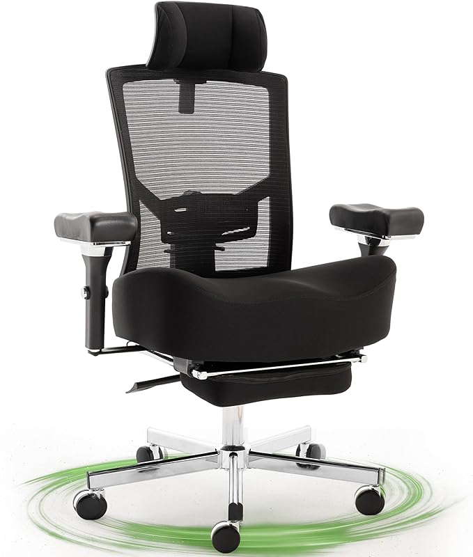 Big and Tall Office Chair 700lbs with Ergonomic W Wide Thick Seat Cushion, Oversized Mesh Desk Chair with Adjustable Lumbar for Heavy People, Computer Chair with 4D Armrest Headrest Footrest