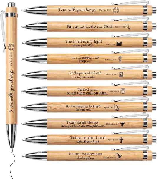Mr. Pen- Bible Verse Pens, 10 Pack, Retractable Bamboo Pen, Black Ink