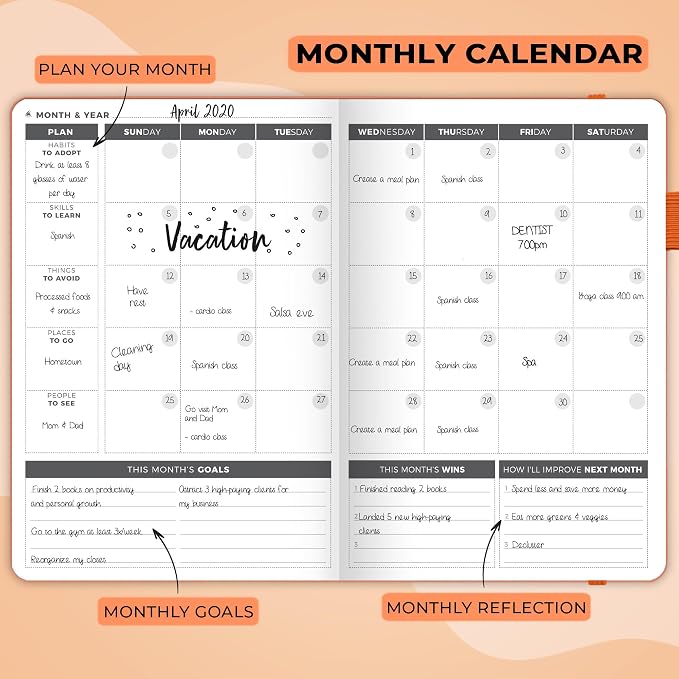 Clever Fox Planner – Undated Weekly & Monthly Planner for Productivity, Time Management & Goals – Organizer Journal – A5 (Orange)