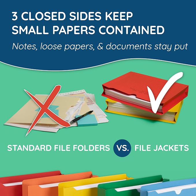 Blue Summit File Jackets Letter Size 2 Inch Expansion, Lined Folders with Lines for Notes on Front, 2 inch File Jacket Folders, Top Tab Pockets, Assorted Colors, Expandable, 25 Pack