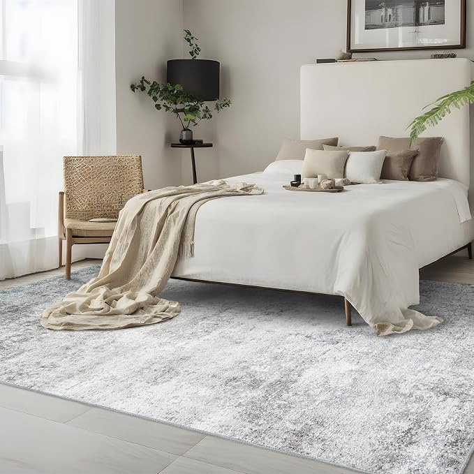 RUUGME Washable Abstract 4X6 Rug: Living Room Area Rugs Non-Slip Backing Neutral Stain Resistant Carpet for Bedroom Farmhouse Large Soft Indoor mats for Dining Room Office Entry 4X6 Grey