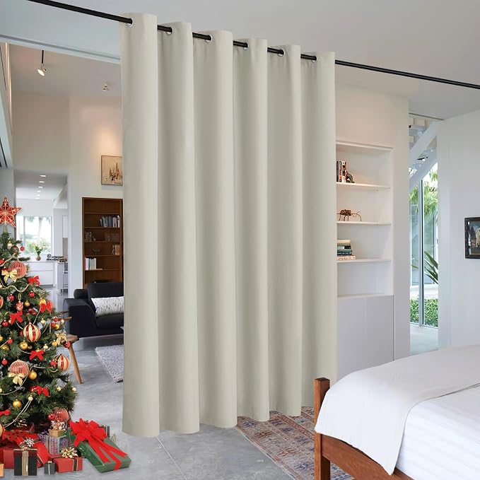 RYB HOME Extra Wide Curtains for Divider Room Separation Soundproof Temporary Door Curtains for Bedroom Closet Office Theatre Garage Living Room Privacy Drop Cloth, W 120 x L 84 inches, Natural