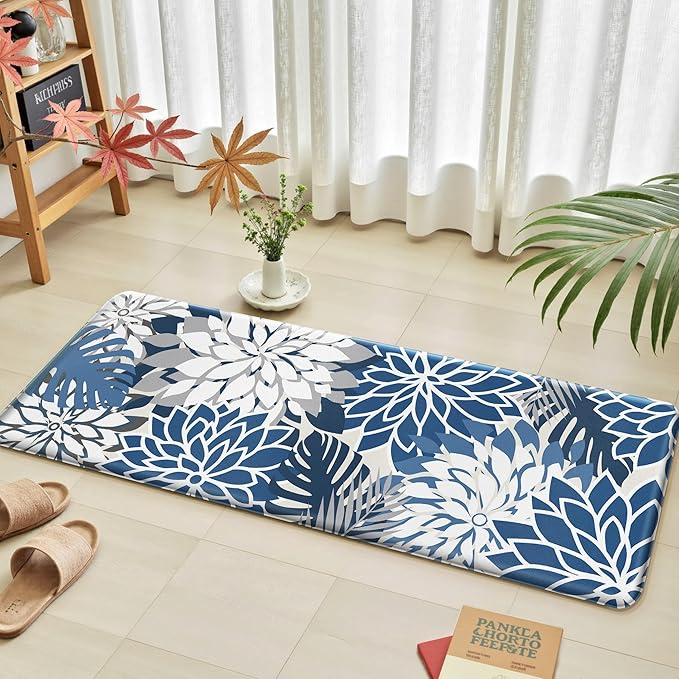 Arenarug Kitchen Mats for Floor 2PCS Cushioned Anti Fatigue Waterproof Non Slip Kitchen Mat Rug Set Comfort Foam Standing Mat for Sink, Laundry, Office,17.3" x 28" + 17.3" x 59", Blue Gray
