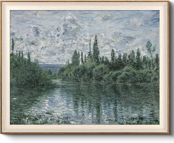 VIYYIEA Framed Canvas Wall Art for Living Room, Vintage Home Decor Landscape Oil Painting Summer Room Decor Bathroom Wall Decor, Large Wall Art -【Banks of the Seine】-(16"x20")