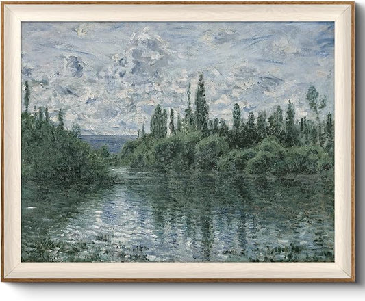VIYYIEA Framed Canvas Wall Art for Living Room, Vintage Home Decor Landscape Oil Painting Summer Room Decor Bathroom Wall Decor, Large Wall Art -【Banks of the Seine】-(16"x20")