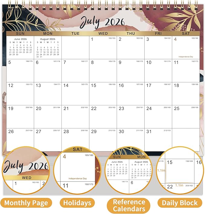 2026 Desk Calendar - Standing Flip 2026 Desktop Calendar from Jan 2026 - Dec 2026, 10" x 8.3", Memo Pages, Stand up Desk Calendar with Strong Twin-Wire Binding, Blank Blocks, Premium Paper