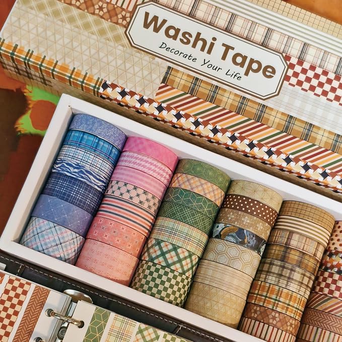 Bomichi Washi Tape, 42 Rolls Aesthetic Colored Decorative Cute Scrapbook Tape for Scrapbooking Supplies Journaling Craft Junk Journal