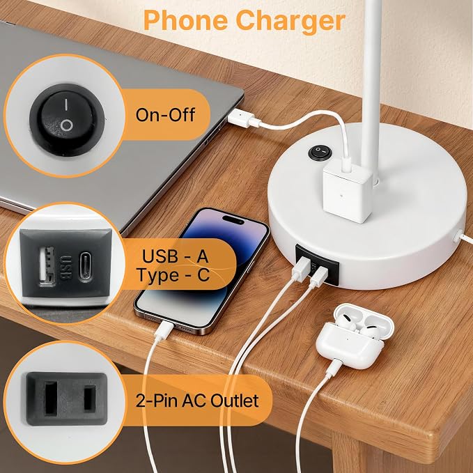 Smart Table Lamp with Hummingbird Fabric Shade & Acrylic Droplets, Dimmable E26 LED Bulb Included, Bedside Desk Lamp with USB C & AC Outlet , App & Voice Control, Works with Alexa & Google Assistant