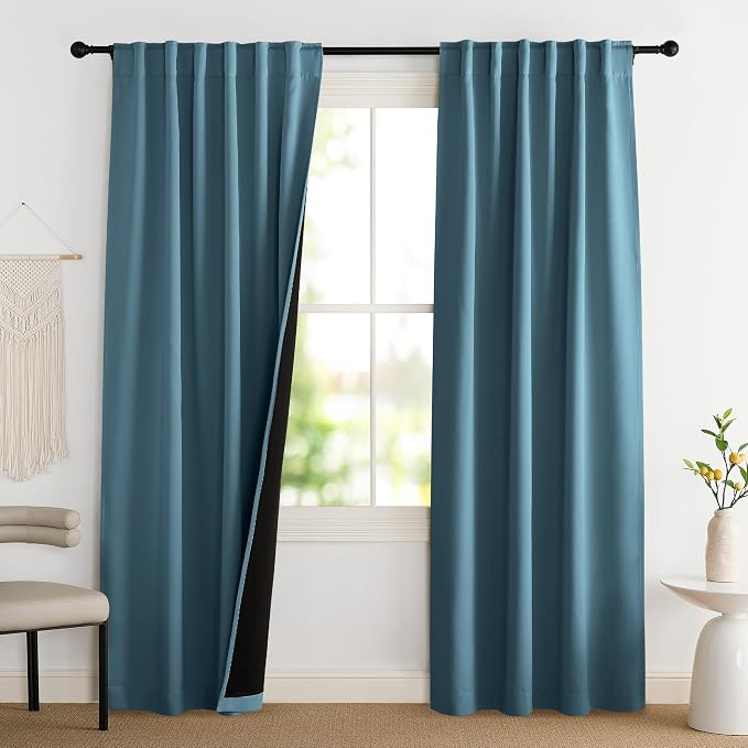 NICETOWN Smoky Blue 100% Blackout Curtains 84 inches Long - 2 Panels, 52 inches Wide Each Panel, Thermal Insulated, Energy Efficient Rod Pocket Window Drapes for Bedroom, Nursery, Living Room