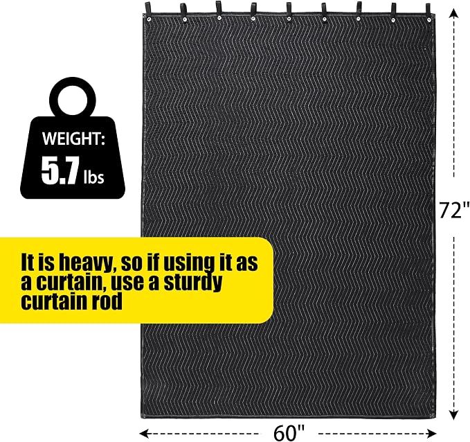 HOMBYS Large Sound Dampening Blanket, 72" x 60" Sound Absorbing Panel with Grommets for Wall Hanging, Noise Reduce Curtains for Recording Studio Use and Basements, 72" x 60", Black