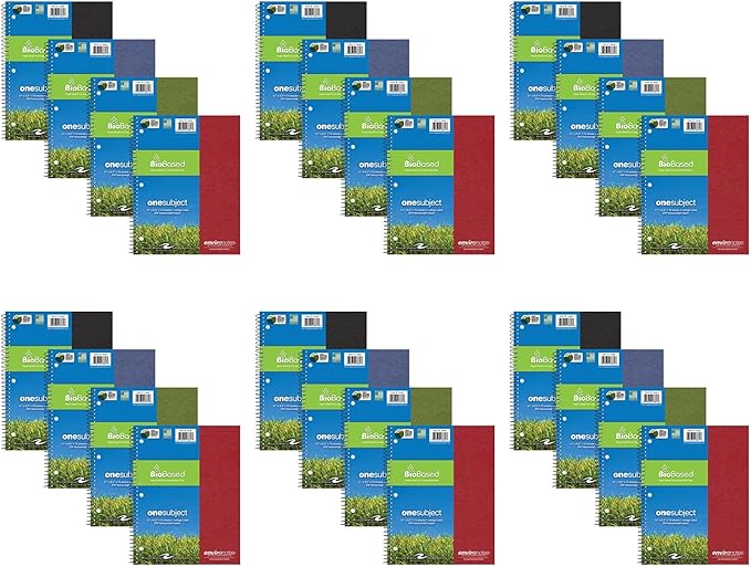 Roaring Spring Case of 24, Environotes Recycled One Subject Spiral Notebook, Heavyweight College Ruled BioBase Paper, 11" x 8.5" 70 Sheets, Assorted Earthtone Covers