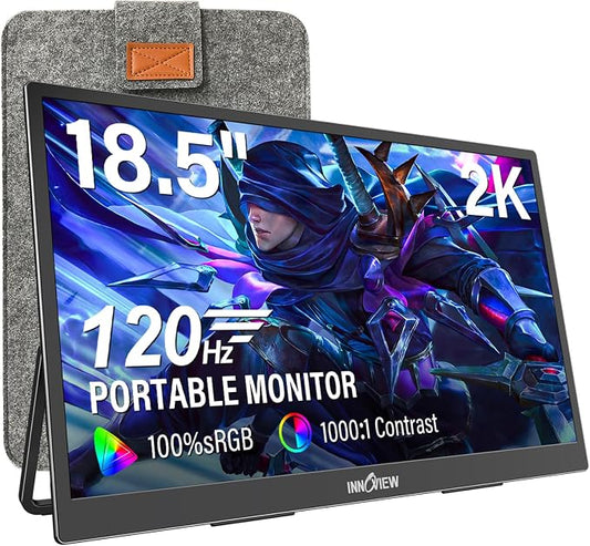 InnoView 2K Portable Monitor for Laptop 18.5" 2560x1440p QHD 120Hz 100% sRGB USB-C Standard HDMI Gaming Monitor,HDR Travel External Second Screen for Laptop, PC, Game Consoles