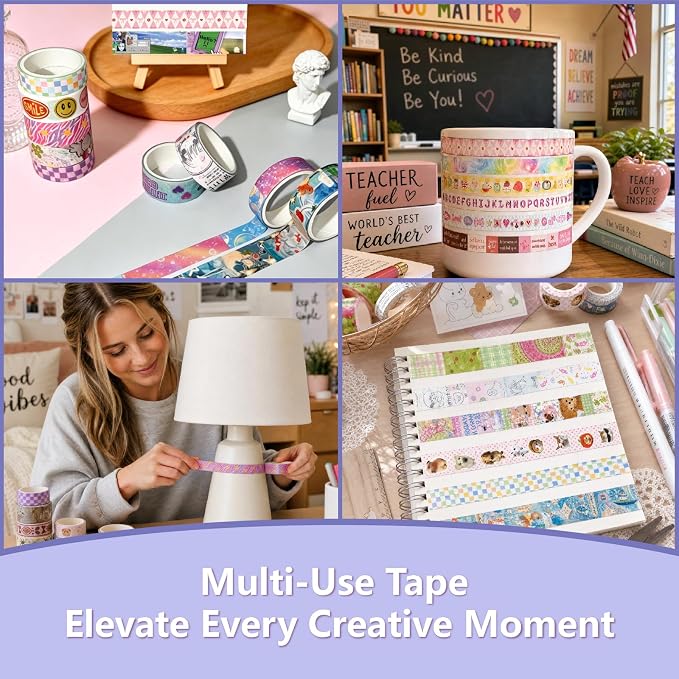 Bomichi Washi Tape Set - 36 Rolls Washi Tape with Retro-Futuristic Vaporwave Design, Decorative Masking Tape for Bullet Journal Supplies, Scrapbooking, DIY Crafts, Planner Decoration
