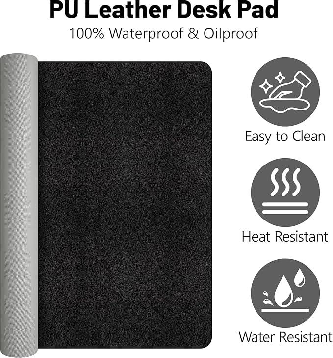 Leather Desk Pad Mat, Long Mouse Pads for Desks Non-Slip, Black Desk Matt for Desktop, Waterproof Computer Mat Desktop Protector for Office/Study/Home/Decor (47.2" x 16.9")