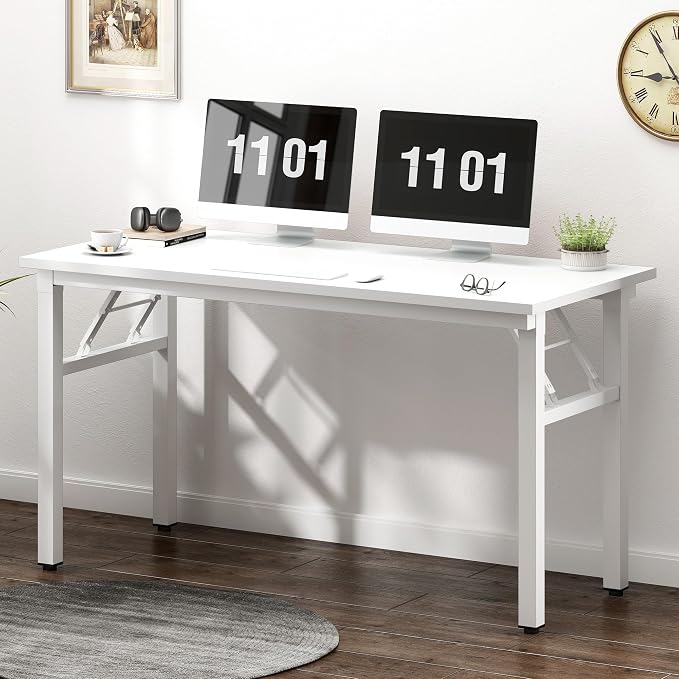 SogesHome 47 inches Folding Computer Desk, Modern Foldable Laptop Gaming Desk, Portable Home Office Table Study Writing Table, White