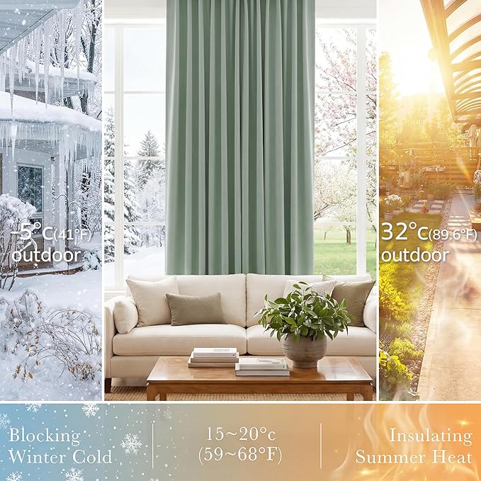 PONY DANCE Sage Green Blackout Curtains for Bedroom Living Room 84 Inches Long 2 Panels, Thermal Insulated Room Darkening Drapes Solid Back Tab Window Treatments, W 42 x L 84 inch