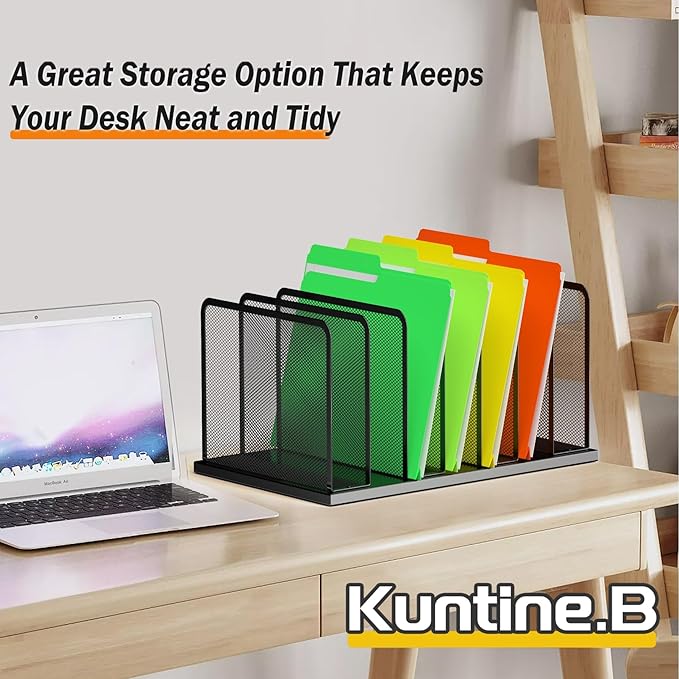 Kuntine.B Desk File Organizer Upright Mesh Desktop Organizer File Sorter Office Organization File Holder for Home, Office & Classroom (Black, 2 Pack 7-Section)