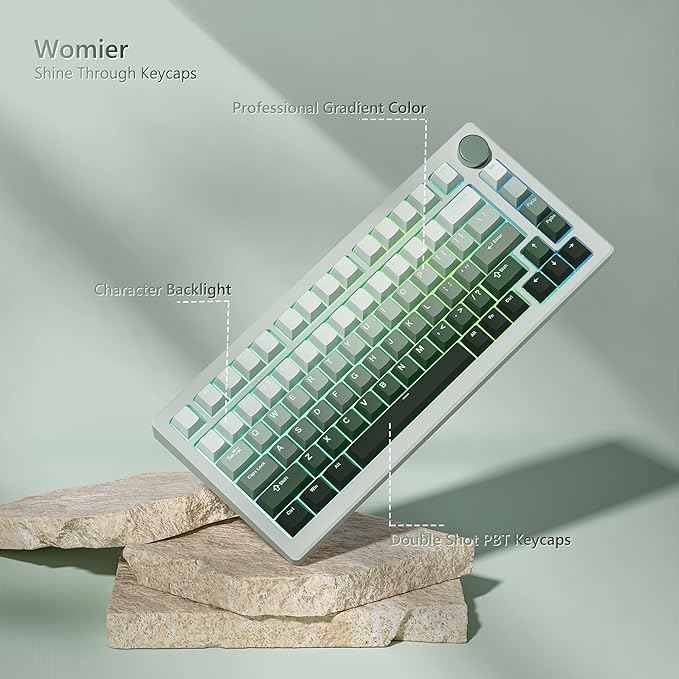 Womier Green Keycaps for Mechanical Keyboard, Shine Through PBT Keycaps Cherry Profile, Custom Key Cap for 60 75 100 Percent Cherry Gateron MX Switches Keyboard, Gradient Green