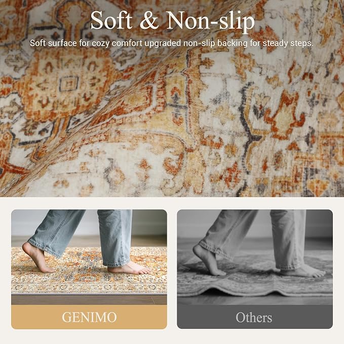 GENIMO Kitchen Rugs Non Slip Washable, 2PCS Kitchen Mats for Floor, Cushioned Standing Mat, Kitchen Runner Rug Floor Mat for Kitchen Decor, Laundry, Sink, Home, 20"x32"+20"x48", Orange&Brown