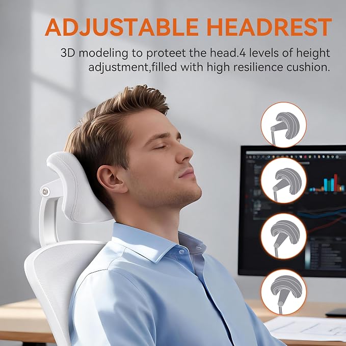 BOLISS Ergonomic Drafting Chair High Back for Standing Desk-Grey | Tall Office Chair Double-Layer Seat Cushion, Adjustable Headrest & Lumbar Support, Flip-Up & Height Adjustable Arms