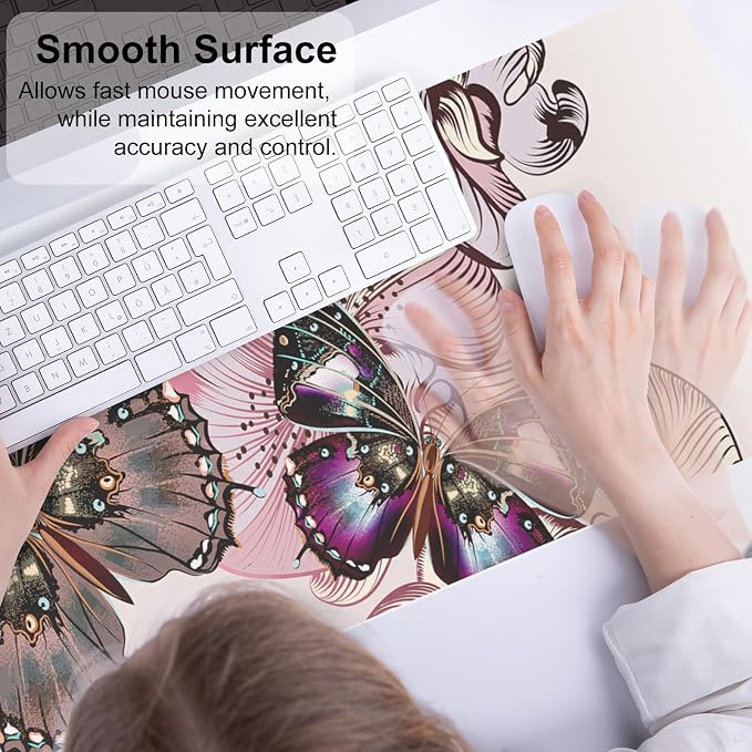 QiyI Large Mouse Pad, PU Leather Desk Blotter Protector, Waterproof Computer Desk Mat, Butterflies Keyboard Mouse Pads, Non Slip Base Home & Office Accessories, Extended Large Size 31.5" x 11.8"