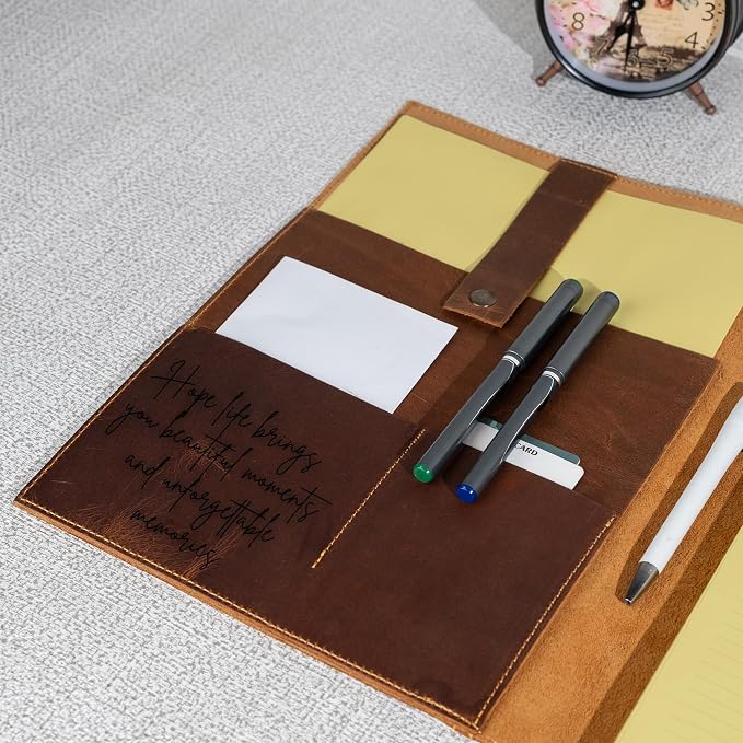 Personalized Leather Portfolio, Leather Notebook, Portfolio Folder, A4 Notepad for Women Men Gift Cherry (12.5 x 9.5 inches)