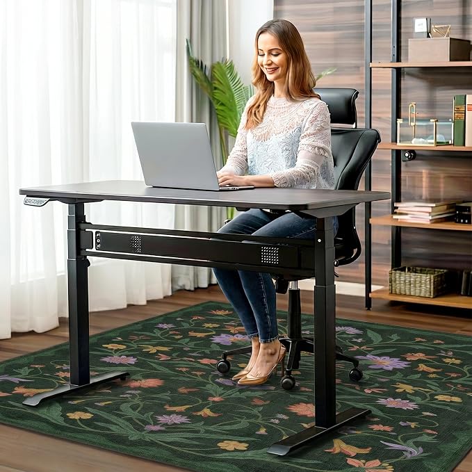 36"x48" Office Chair Mat for Hardwood Tile Floor, Under Desk Carpet Protector for Rolling Computer Chair Mat, Machine Washable Area Rug, Anti-Slip 1/5" Thick Low Pile Thin Floor Mat, Night Floral