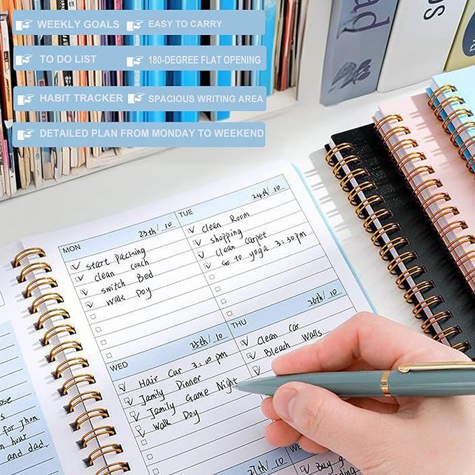 2PCS Undated Weekly Planner with Goal Habit Tracker Notebook, Small A5 To Do List Planners Spiral Binding Personal Goal Journal Non Dated Weekly Planner Simple Agenda Planners for Work Kids School