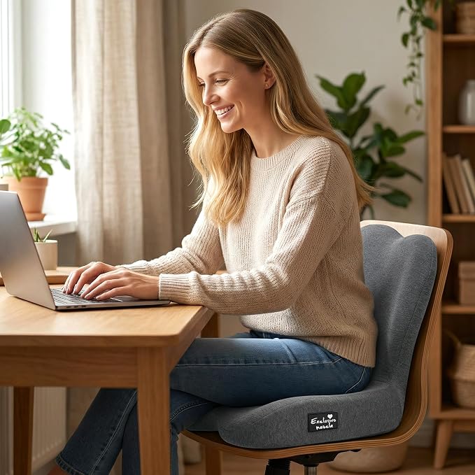 Exclusivo Mezcla Memory Foam Seat Cushion, Grey | Ergonomic Tailbone Pain Relief Cushions, Non-Slip Seat Pad, Suitable for Office Chair and Car Seat