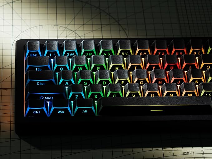 Womier PBT Shine Through Keycaps Manga Black, OEM Profile Side Printed Custom Key caps 60 65 75 100 Percent Keyboard Keycap Set Suitable for MX Switches Mechanical Keyboard