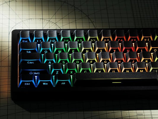 Womier PBT Shine Through Keycaps Manga Black, OEM Profile Side Printed Custom Key caps 60 65 75 100 Percent Keyboard Keycap Set Suitable for MX Switches Mechanical Keyboard