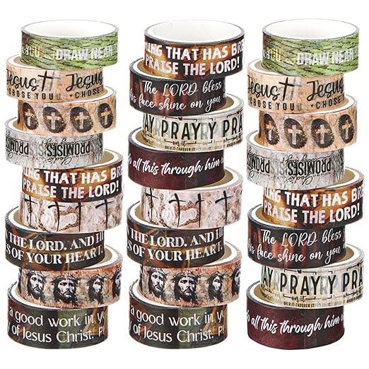 24 Rolls Christian Washi Tape Gifts Bulk Religious Inspirational Scripture Supplies Rustic Bible Verse Washi Tape for Bible Journaling Study Crafting Easter DIY Gifts