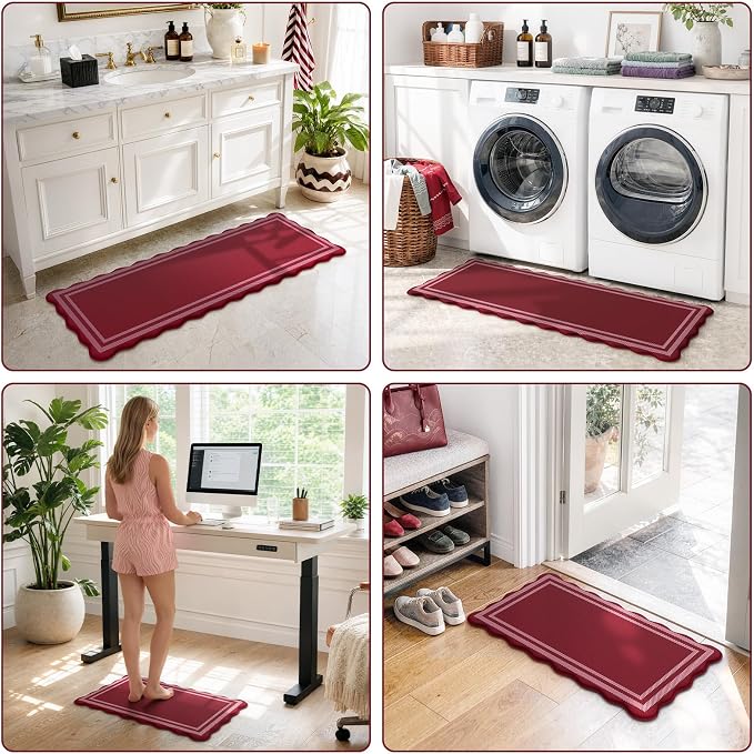 KIMODE Anti Fatigue Kitchen Mats, Christmas Decor Red Kitchen Runner Rugs | Padded Kitchen Mat for Floor,Comfort Standing Desk Mat,Cushioned Kitchen Mats for Floor Laundry Office Bath Sink Dormitory