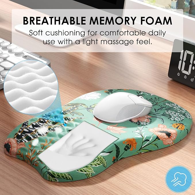 MROCO Ergonomic Mouse Pad with Wrist Support, 11.8 x 7.8 in, Garden Whispers