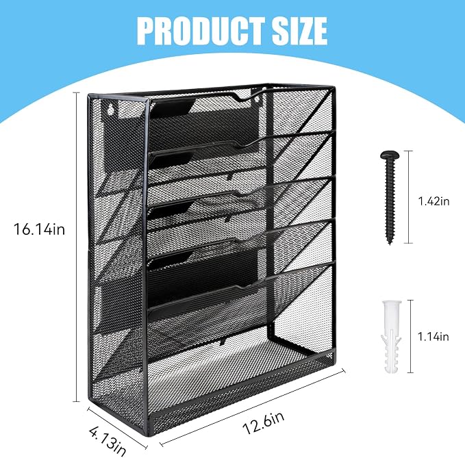 6-Tier Magnetic File Holder Hanging Magnetic File Folder Holder Organizer | Doule-Magnetic, Metal, No Assembly Required Magnetic Mail Paper Organizer for Refrigerator, Whiteboard