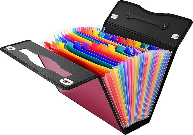 CNK Accordion File Folders with 24 Pockets Organizer for Document Paper Storage Folder Documents Expanding Binder Folio Pocket Receipt Filing Expandable Files Dividers Labels Letter Durable Handle