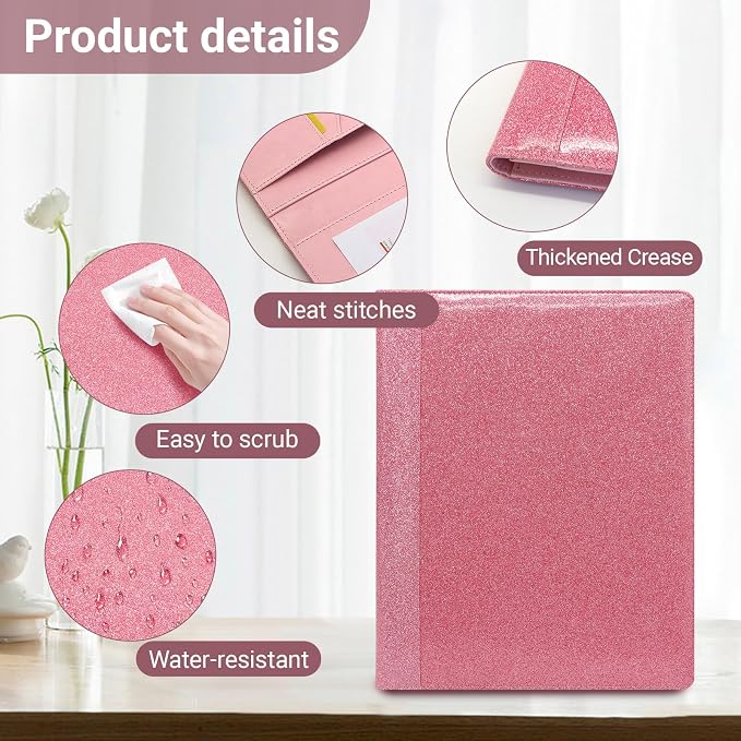 Professional Portfolio Binder, Faux Leather Padfolio for Resume, Note-Taking & Meetings, A4 Letter Writing Pad Holder for Women & Men, Pink