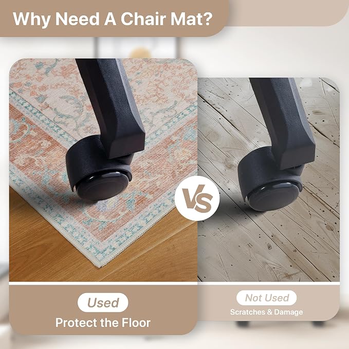 36"x48" Office Chair Mat for Hardwood Tile Floor, Under Desk Carpet Protector for Rolling Computer Chair Mat, Machine Washable Area Rug, Anti-Slip 1/5" Thick Low Pile Thin Vinyl Floor Mat, Pink