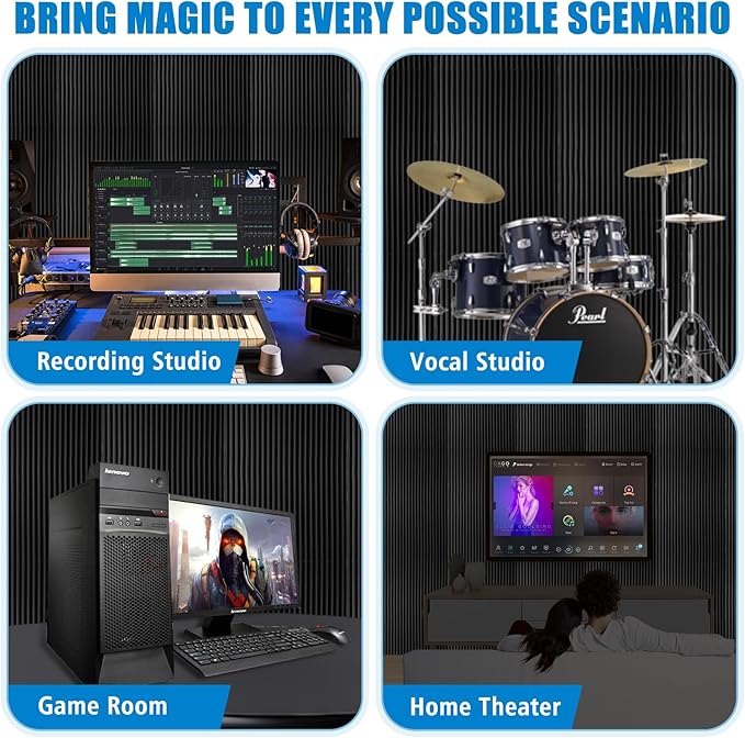 4 PCS Acoustic Panels,48''X24''X2'' Soundproof Foam Wall Panels,High Density Fireproof Noise Cancelling Foam Studio Foam Panel,Noise (Black 4 Pack)