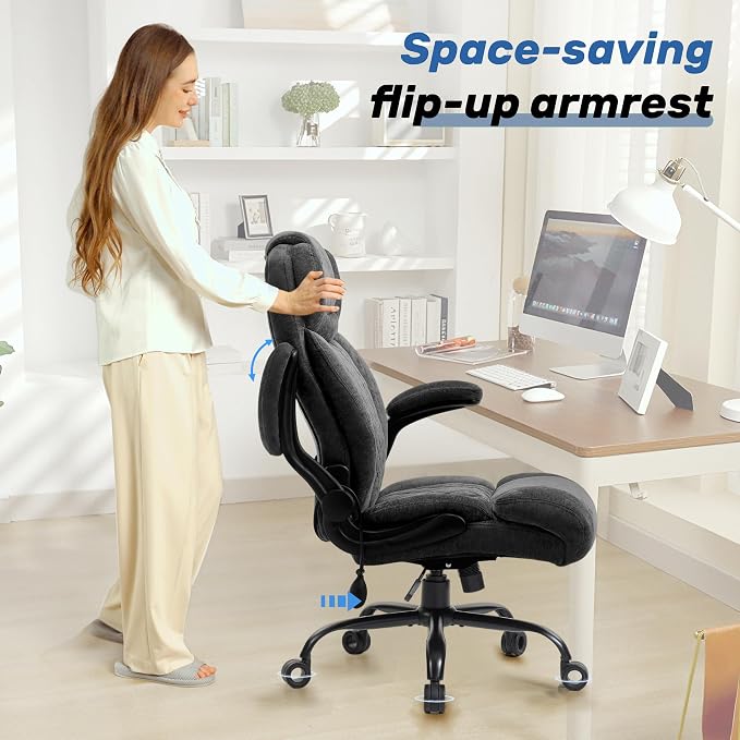 550LBS Big and Tall Office Chair, Comfy Heavy Duty Executive Chair with Adjustable Lumbar Support Double Spaces Casters, Fabric Extra Wide Seat Ergonomic Computer Desk Chair for Back Pain,Blackcloth