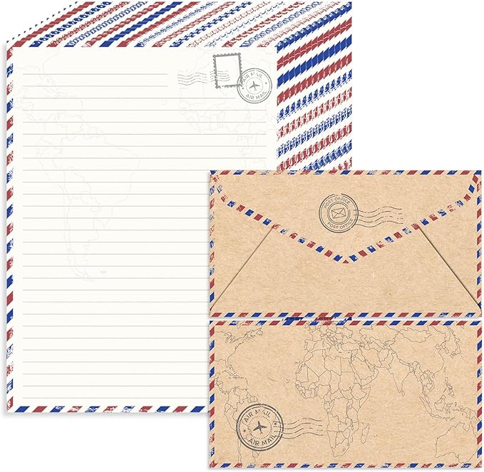 90 Pack Airmail Stationery Paper Set, Vintage Letter Writing Paper and Envelopes Set for Invitations, thank you Letters, or Casual Letters(6.9 x 9.25 In)