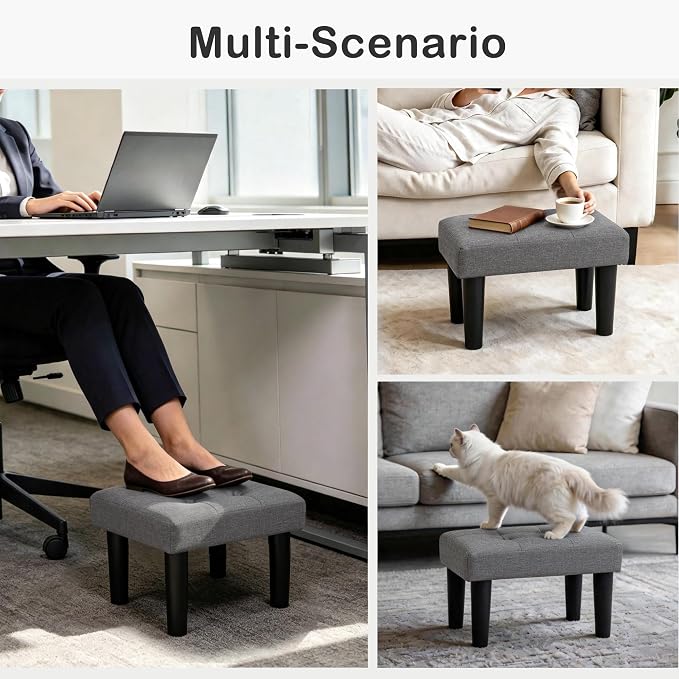 CAROLMADE Footstool Ottoman with Legs, Linen Small Foot Rest Under Desk, Ottoman with Storage for Living Room, Bedroom, Entryway Grey