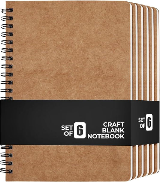 Kraft Spiral Notebooks 5.8” x 8.3”, Set of 6 College Ruled Journals, Recycled Brown Cover Thick Paper Writing Notebooks for School, Office & Travel 60 Sheets Each(120pages)