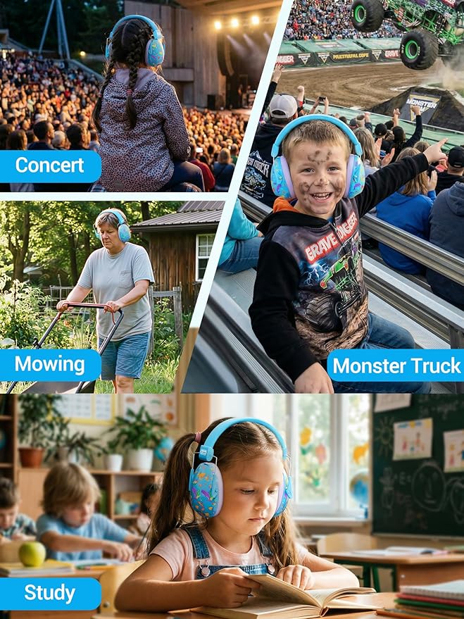 Kids Ear Protection for Monster Jam, Noise Cancelling Headphones for Kids Autism Sensory, Noise Reduction Ear Muffs for Track, Concerts, Fireworks, Mowing Hearing Protection Earmuffs
