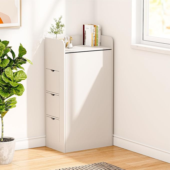 LAUSAINT HOME Wall Mounted Foldable Desk, Space Saving Hidden Desk with Storage & Power Outlet, Fold Out Table for Small Spaces, Home Office Bedroom, White