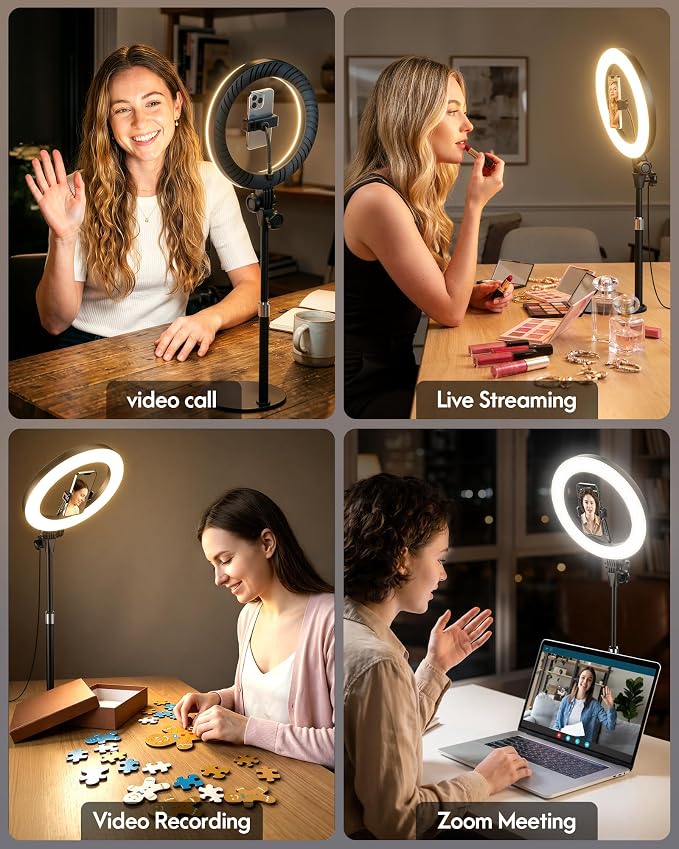 Desk Ring Light with Stand - 10.5'' Desktop Ring Light with Phone Holder for Video Recording, Circle Light for Computer Zoom Meeting Video Conference Lighting Video Calls Podcast Streaming